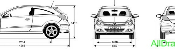 Opel Astra GTC (Опель Астра ГЦ) - чертежи (рисунки) автомобиля